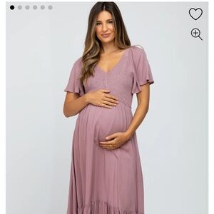 Mauve Maternity Midi Dress with Flutter Sleeves